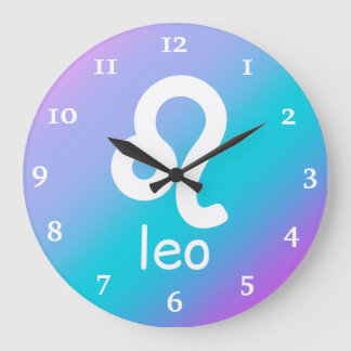Leo Zodiac Blue Lila Astrology Stjärntecken Stor Klocka