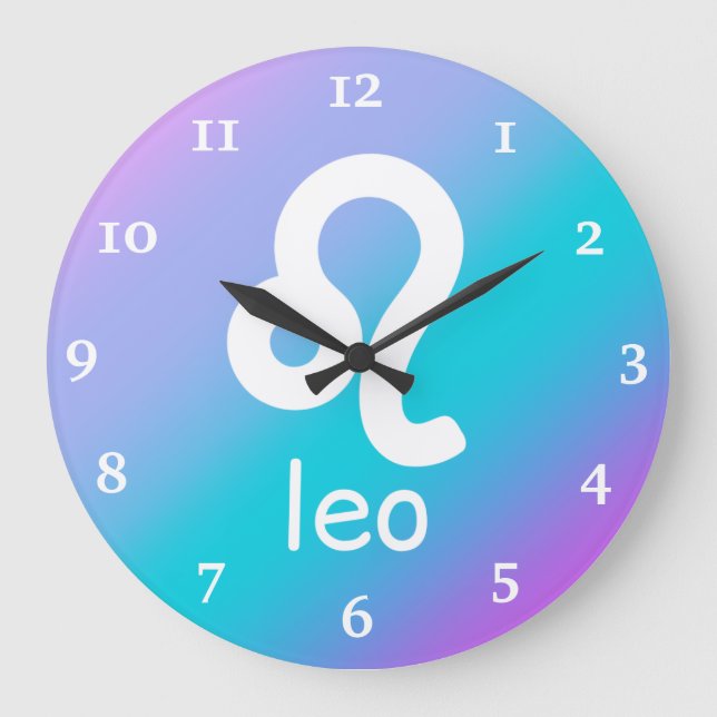 Leo Zodiac Blue Lila Astrology Stjärntecken Stor Klocka (Framsida)