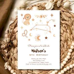 Leo zodiac boho barns födelsedag-inbjudan inbjudningar