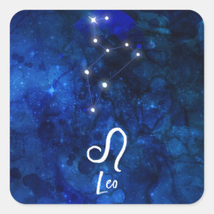 Leo Zodiac Constellation Mörk blått Galaxy Fyrkantigt Klistermärke