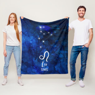 Leo Zodiac Constellation Mörk blått Galaxy Monogra Fleecefilt
