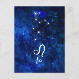 Leo Zodiac Constellation Mörk blått Galaxy Vykort