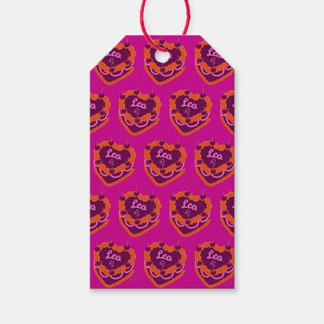 Leo Zodiac Coquette Heart Birthday Cake Presentetikett (Framsidan)