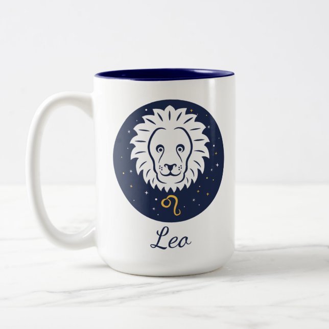 Leo Zodiac Design Blue och White Two-Tone Mugg 15  (Vänster)