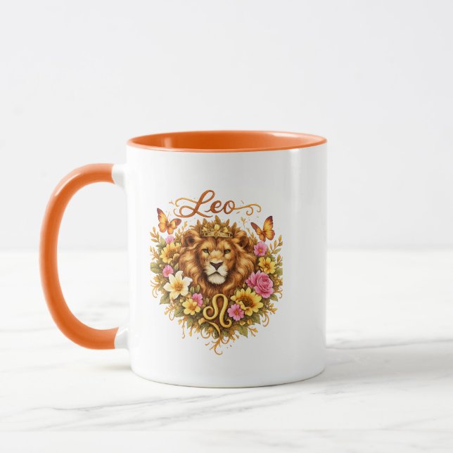 Leo Zodiac Floral Hjärtmugg – Majestätisk Astrolog Mugg (Vänster)
