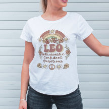 Leo Zodiac Groovy Retro Blommigt Rainbow T-Shirt