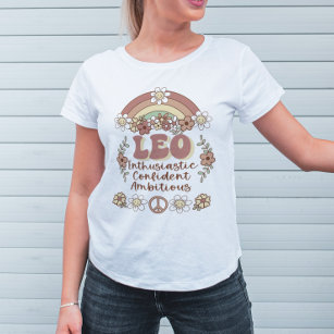 Leo Zodiac Groovy Retro Blommigt Rainbow T-Shirt