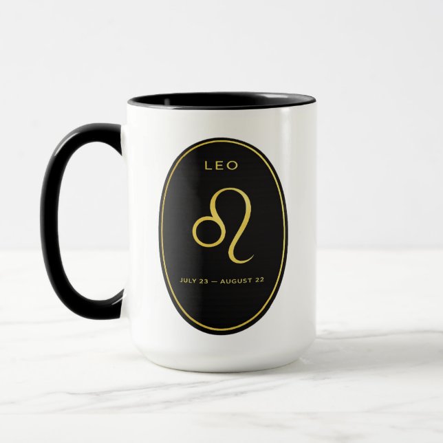 Leo Zodiac Guld Oval Emblem Mugg | Lyxig Astrologi (Vänster)