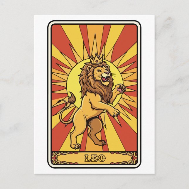 Leo Zodiac Illustration Tarot Stil Vykort (Framsida)