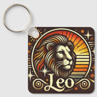 Leo Zodiac Keychain Retro Design Nyckelring