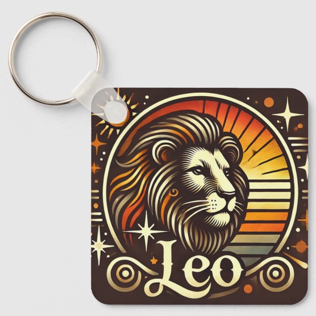 Leo Zodiac Keychain Retro Design Nyckelring (Framsida)