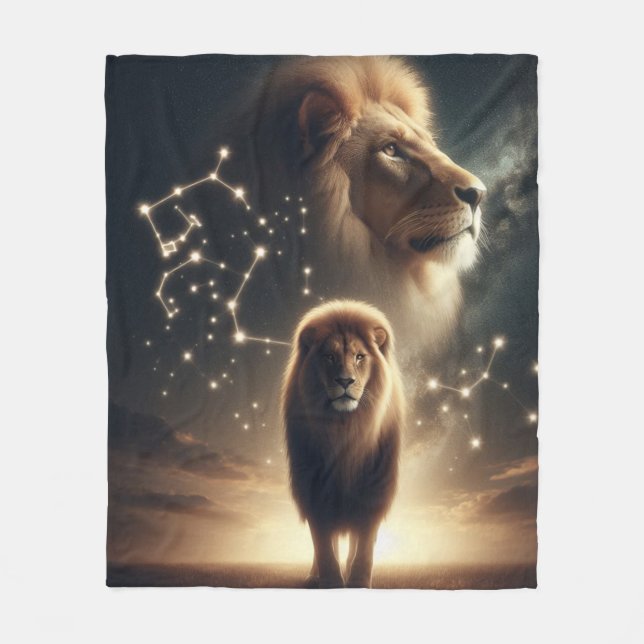 Leo Zodiac Konst - Majestätisk Lejon och Konstella Fleecefilt (Framsidan)