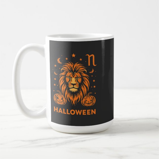 Leo Zodiac Lejon Halloween Pumpkins Spooky Kaffemugg (Vänster)