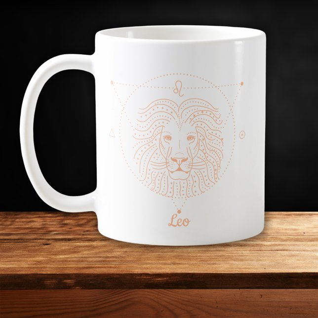 Leo Zodiac Linje Konst Vit Persika Kaffemugg (Skapare uppladdad)