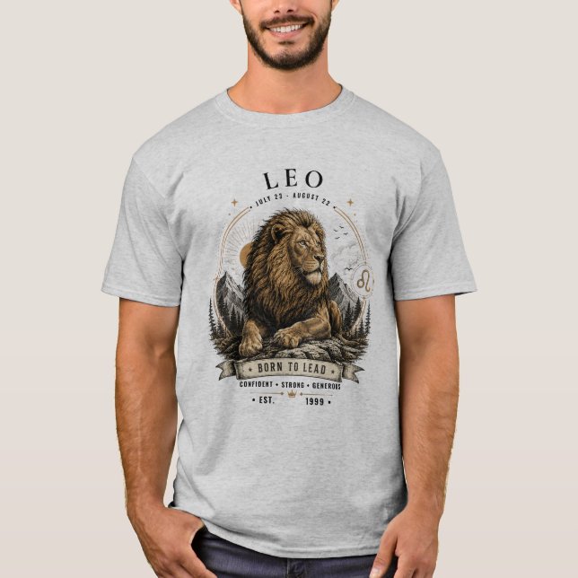 Leo Zodiac Lion Herr T-Shirt (Framsida)