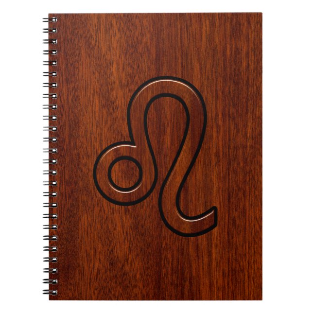 Leo Zodiac Login Brown Mahogany wood stil Anteckningsbok Med Spiral (Framsidan)