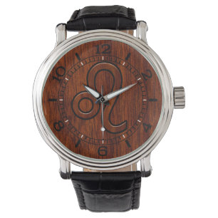 Leo Zodiac Login Brown Mahogany wood stil Dial Armbandsur
