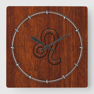 Leo Zodiac Login Brown Mahogany wood stil Fyrkantig Klocka