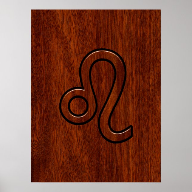 Leo Zodiac Login Brown Mahogany wood stil Poster (Framsidan)