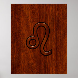 Leo Zodiac Login Mahogany wood stil Poster