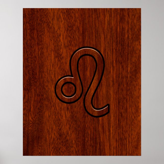 Leo Zodiac Login Mahogany wood stil Poster (Framsidan)