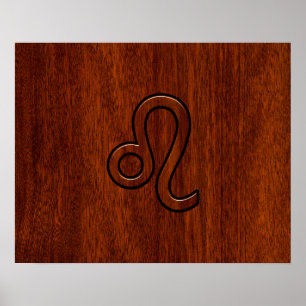 Leo Zodiac Login Mahogany wood stil Poster