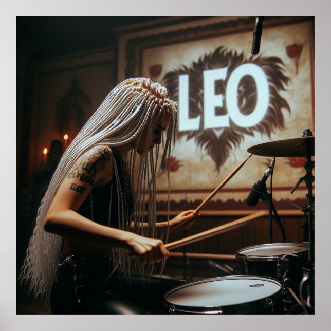 Leo Zodiac Musician Drums Poster (Framsidan)