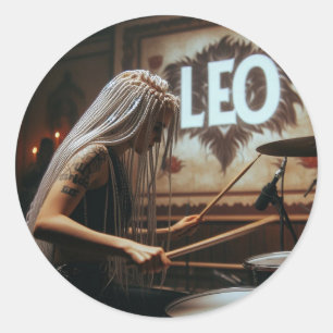 Leo Zodiac Musician Drums Runt Klistermärke