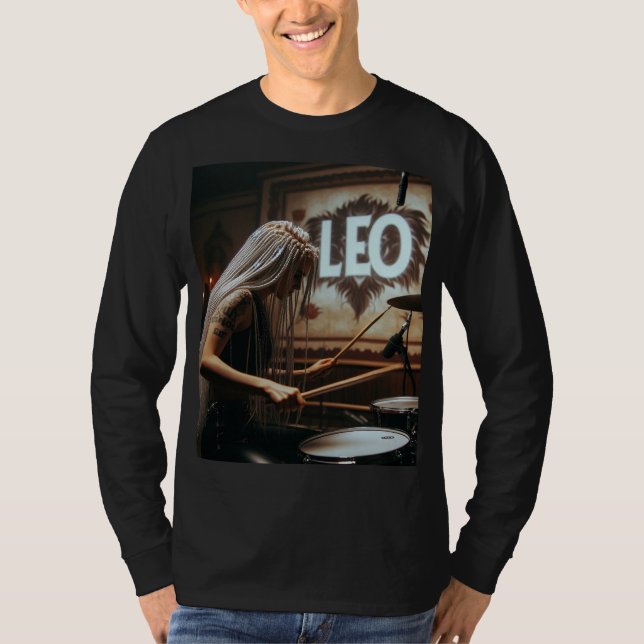 Leo Zodiac Musician Drums T Shirt (Framsida)