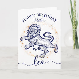 Leo Zodiac Navy & Guld monokrome Birthday Card Kort