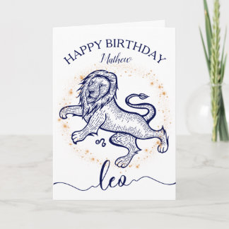 Leo Zodiac Navy & Guld monokrome Birthday Card Kort