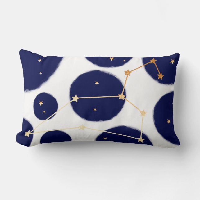 Leo Zodiac Navy Polka Dot & Guld Design Lumbarkudde (Framsida)