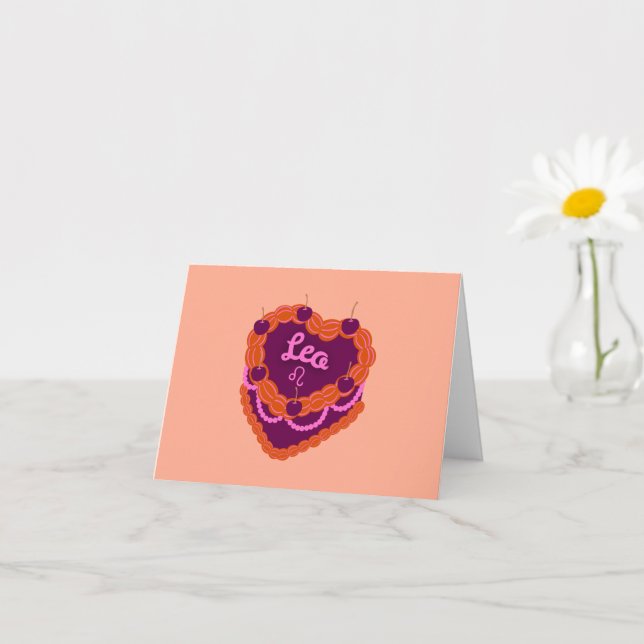 Leo Zodiac Pastel Heart Birthday Cake Kort (Liten växt)