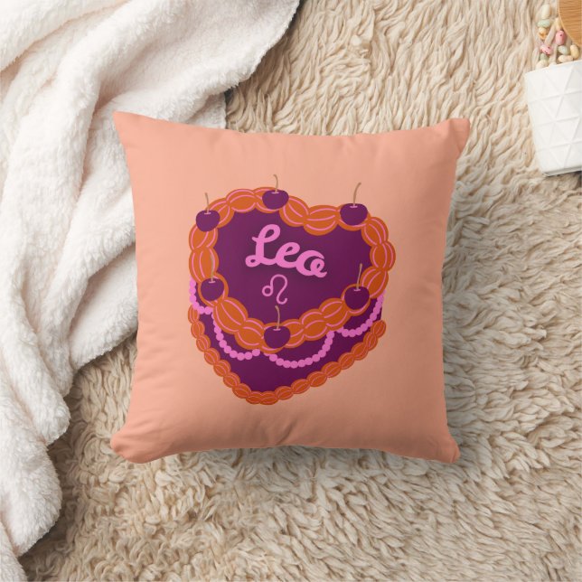 Leo Zodiac Pastel Heart Birthday Cake Kudde (Filt)