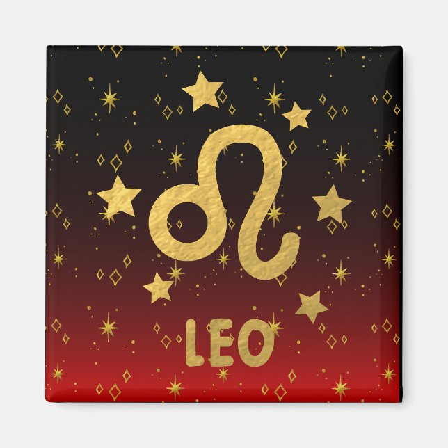 Leo Zodiac Red and Black Magnet (Framsidan)