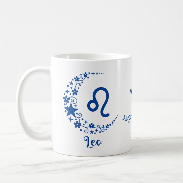 Leo Zodiac Sign Astrology Birthday Blue White Kaffemugg (Vänster)