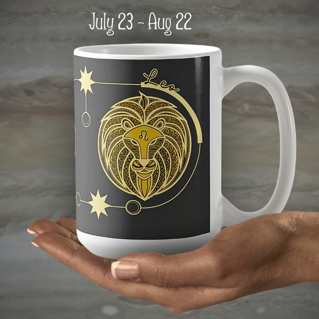 Leo Zodiac Sign Astrology Mandala Gult White Kaffemugg (Skapare uppladdad)