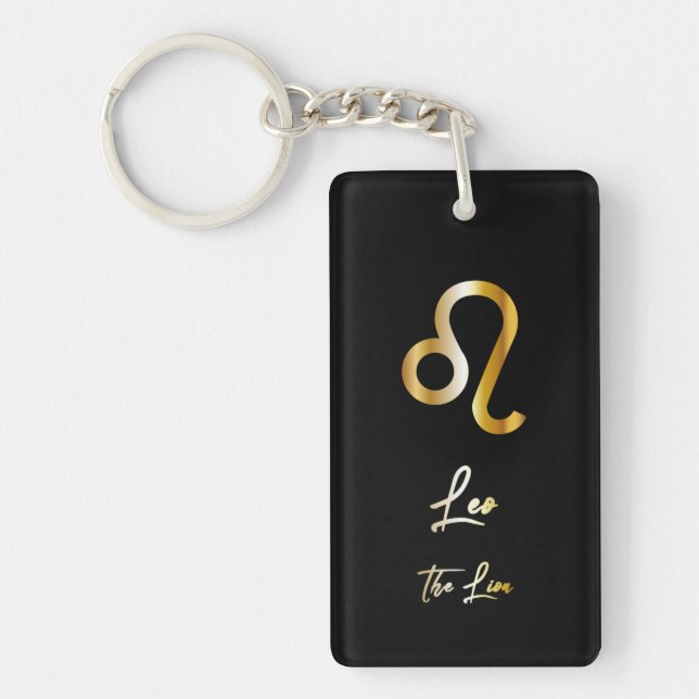 Leo Zodiac Sign, Black & Guld Keychain (Framsidan)