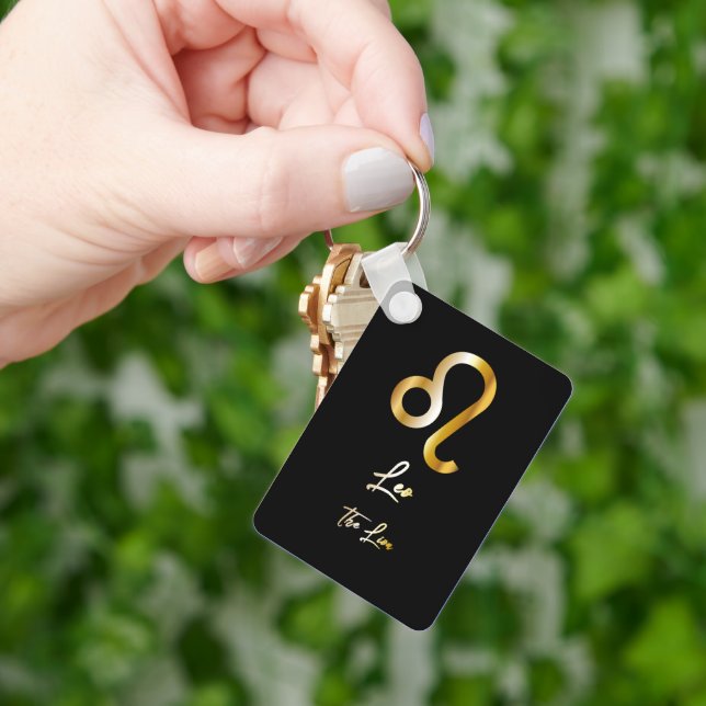 Leo Zodiac Sign, Black & Guld Keychain Nyckelring (Hand)