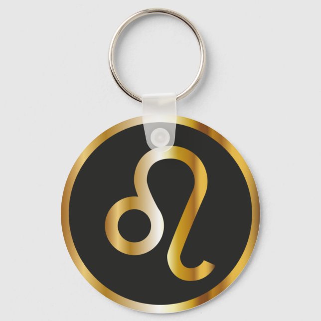 Leo Zodiac Sign, Black & Guld Keychain Nyckelring (Framsida)