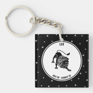 Leo Zodiac Sign, Black & White Keychain