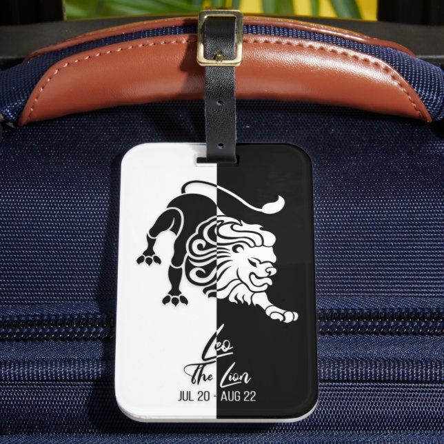 Leo Zodiac Sign Black & White Luggage Tag Bagagebricka (Framsida Insitu 2)