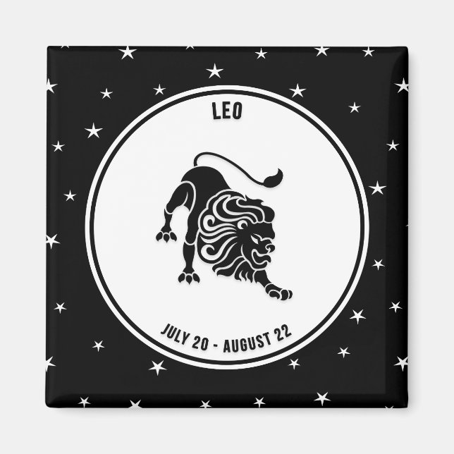 Leo Zodiac Sign, Black & White Magnet (Framsidan)