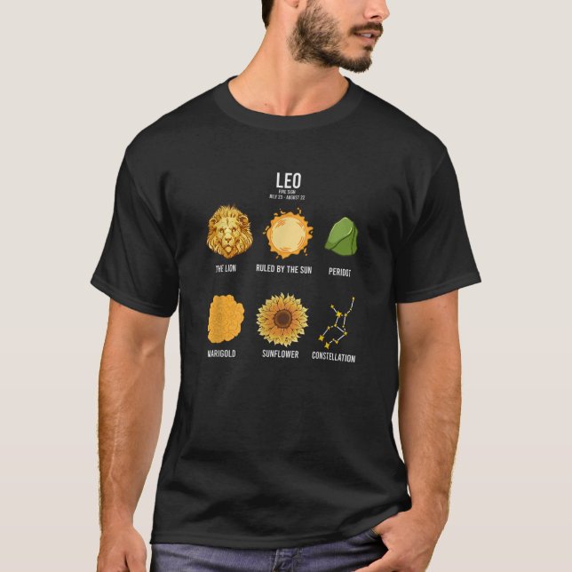 Leo Zodiac Sign Facts Inslag Horoscope Astrology T Shirt (Framsida)