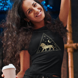 Leo Zodiac Sign Fire Inslag i Guld T Shirt