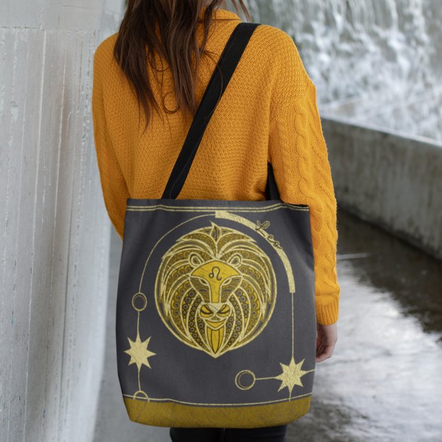 Leo Zodiac Sign Guld Gult Grått Mandala Tygkasse (Skapare uppladdad)