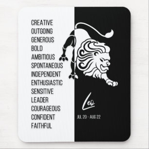Leo Zodiac Sign Mousepad, Black & White Musmatta