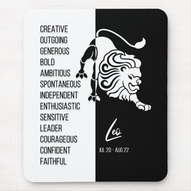Leo Zodiac Sign Mousepad, Black & White Musmatta (Framsidan)