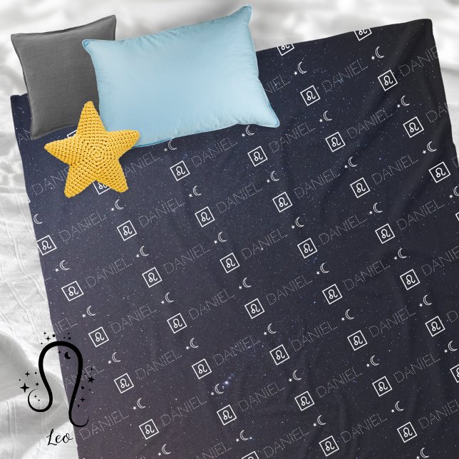 Leo Zodiac Sign Namn Constellation Astrology Stars Fleecefilt (Leo Zodiac Sign Symbol Personalized Repeating Name Seamless Pattern Starry Night Sky Moon Blanket
)