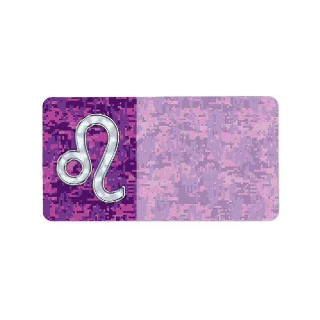 Leo Zodiac Sign på Fuchsia Digital Camouflage Adressetikett (Framsidan)